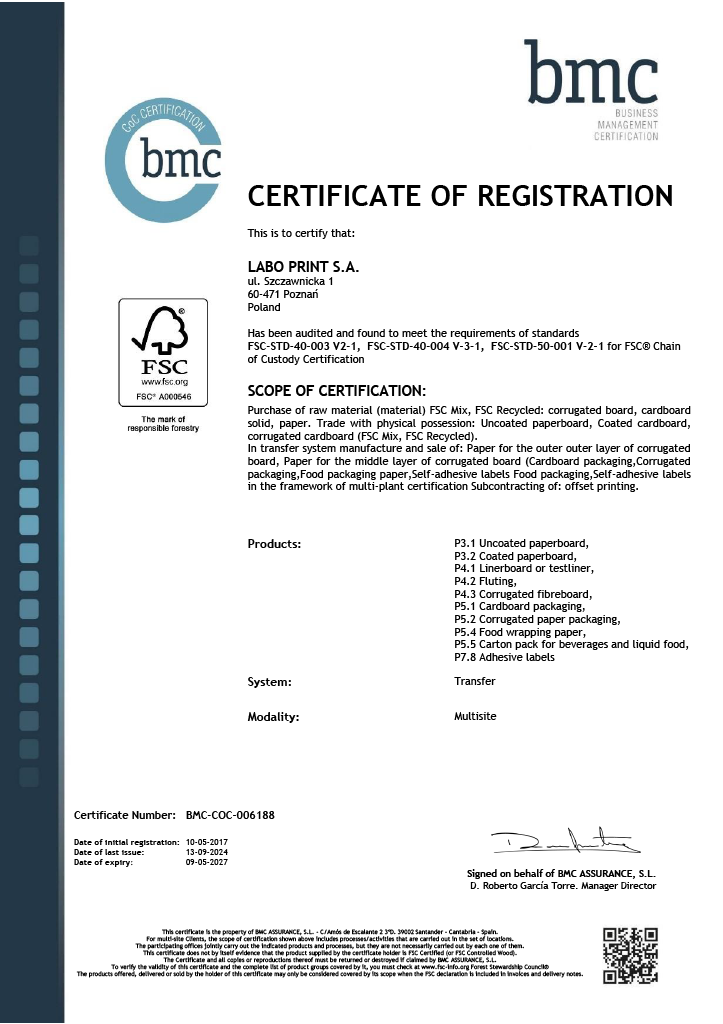 Certyfikat FSC – strona 1